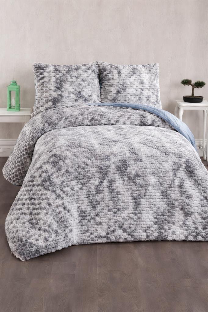 Milano Tavşan Tüyü Çift Kişilik Yatak Örtüsü 220x240 Gri - 1