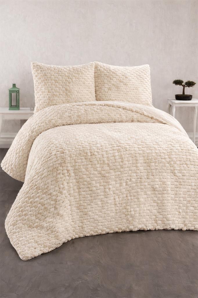 Milano Tavşan Tüyü Çift Kişilik Yatak Örtüsü 220x240 Krem - 1