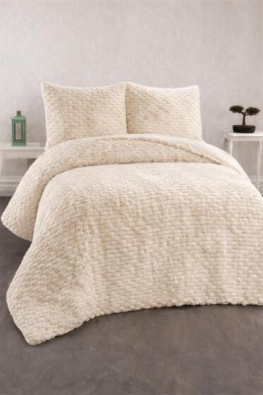Milano Tavşan Tüyü Çift Kişilik Yatak Örtüsü 220x240 Krem - Çeyiz Diyarı
