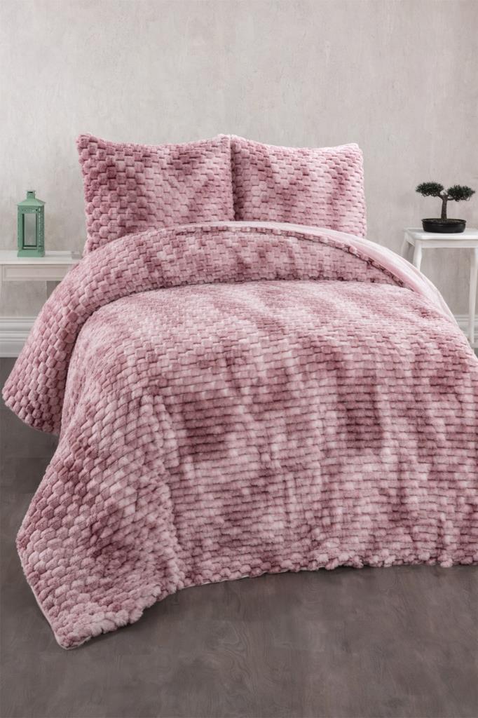 Milano Tavşan Tüyü Çift Kişilik Yatak Örtüsü 220x240 Pudra - 1