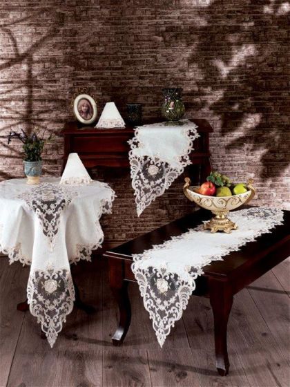 Mina Keten Salon Takımı 5 Parça Pudra - Çeyiz Diyarı (1)