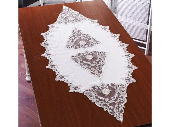 Mina Oval Runner Ekru Pudra - Çeyiz Diyarı
