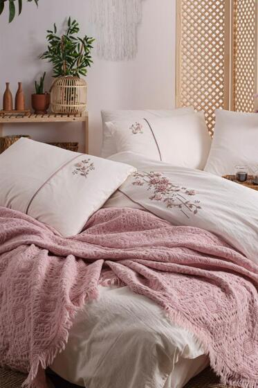 Mira 6 Parça %100 Pamuk Çift Kişilik Nevresim Takımı Pudra - Çeyiz Diyarı