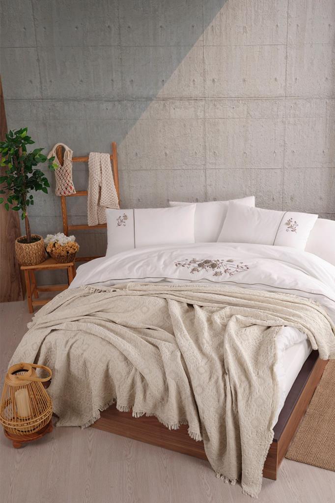 Mira 6 Parça %100 Pamuk Çift Kişilik Nevresim Takımı Vizon - 1