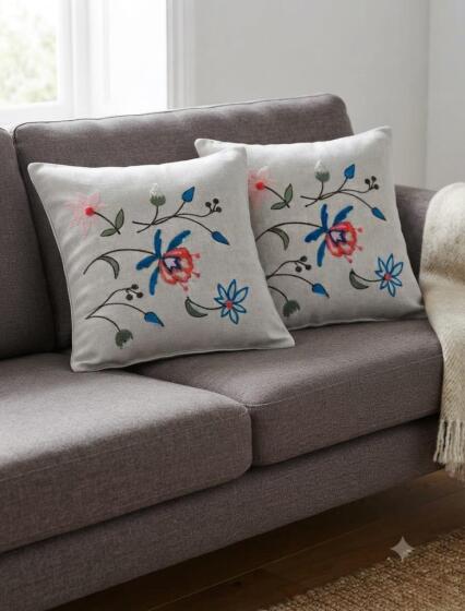 Mirabelle 2li Punch Nakışlı Kırlent Kılıfı 45x45 Cm - Çeyiz Diyarı