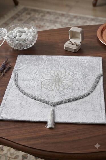 Miras Kadife Zarf Bohça 43x43 cm Gri - Çeyiz Diyarı