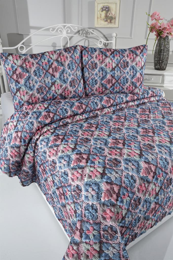 Mirave Ultrasonik Kapitoneli 5D Baskılı Çift Kişilik Pike Takımı - 1