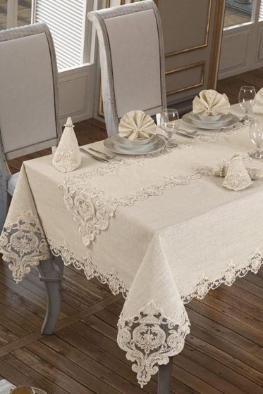 Miray Masa Örtüsü 160x260 Cm 26 Parça Krem - Çeyiz Diyarı