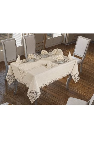 Miray Masa Örtüsü 160x260 Cm 26 Parça Krem - Çeyiz Diyarı (1)