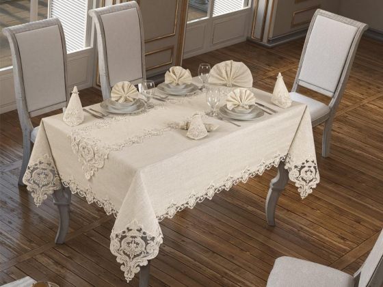 Miray Masa Örtüsü 26 Parça Krem - Çeyiz Diyarı
