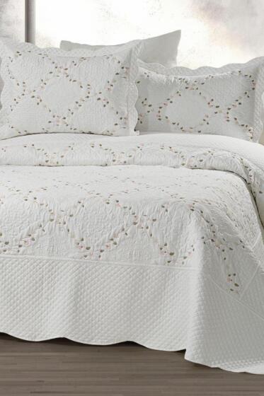 Mirela Nakışlı %100 Pamuk Çift Kişilik Yatak Örtüsü V1 - Çeyiz Diyarı