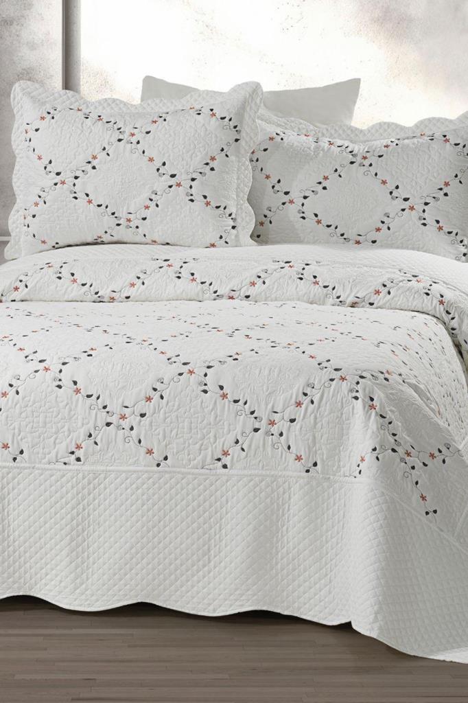 Mirela Nakışlı %100 Pamuk Çift Kişilik Yatak Örtüsü V3 - 1