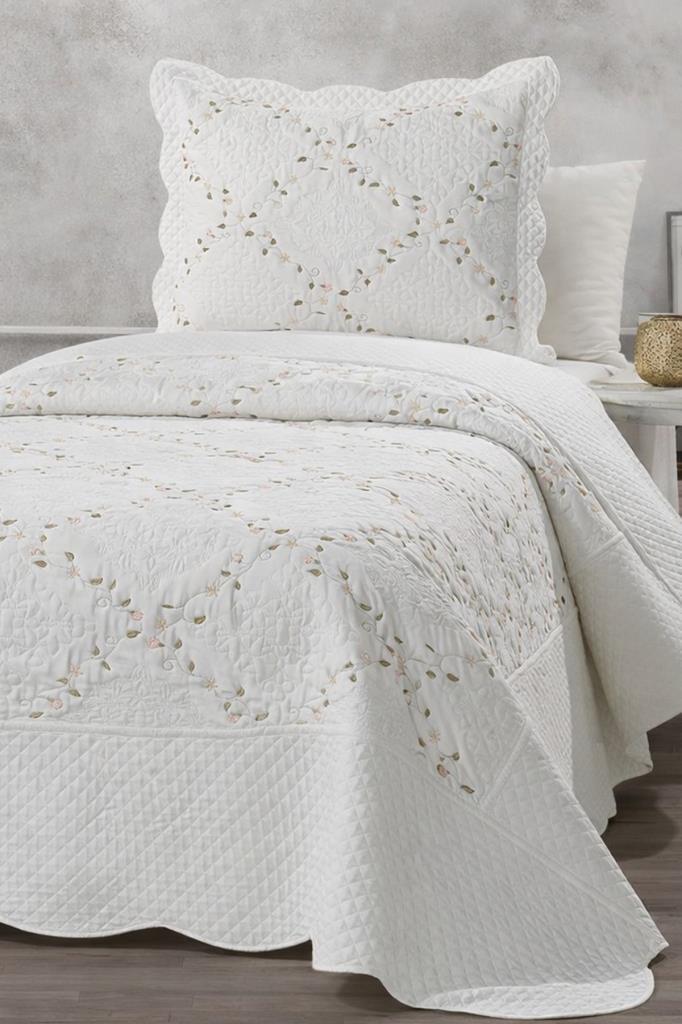 Mirela Nakışlı %100 Pamuk Tek Kişilik Yatak Örtüsü V1 - 1