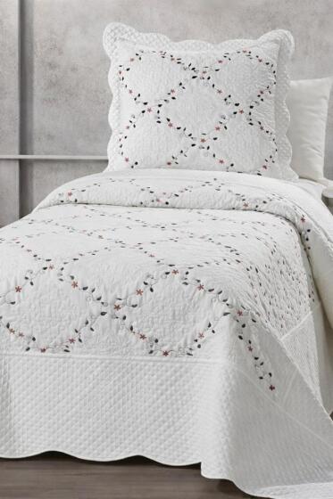 Mirela Nakışlı %100 Pamuk Tek Kişilik Yatak Örtüsü V3 - Çeyiz Diyarı