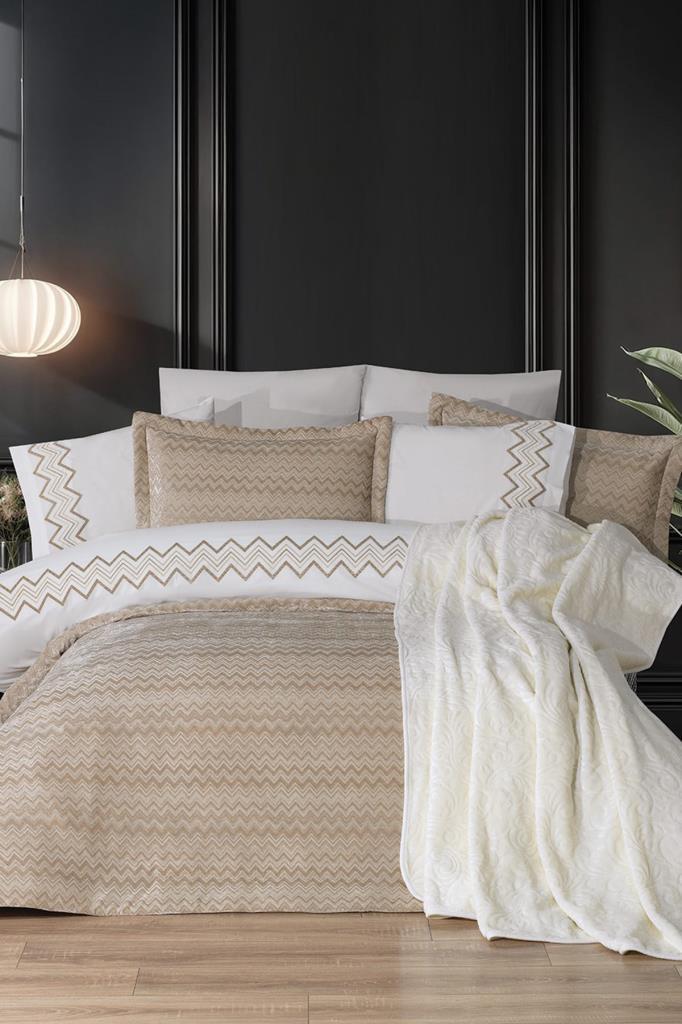 Mısra 10 Parça Battaniyeli Çeyiz Seti Bej - 1