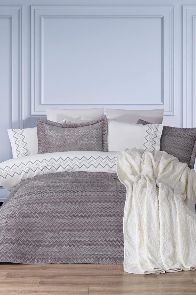 Mısra 10 Parça Battaniyeli Çeyiz Seti Gri - 1