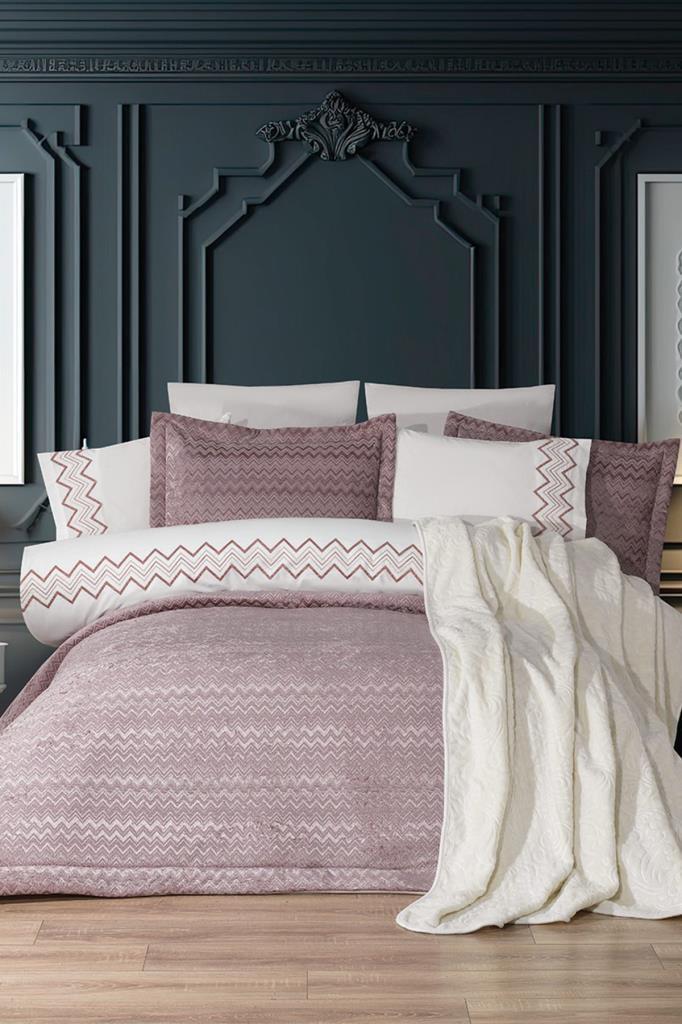 Mısra 10 Parça Battaniyeli Çeyiz Seti Gül Kurusu - 1