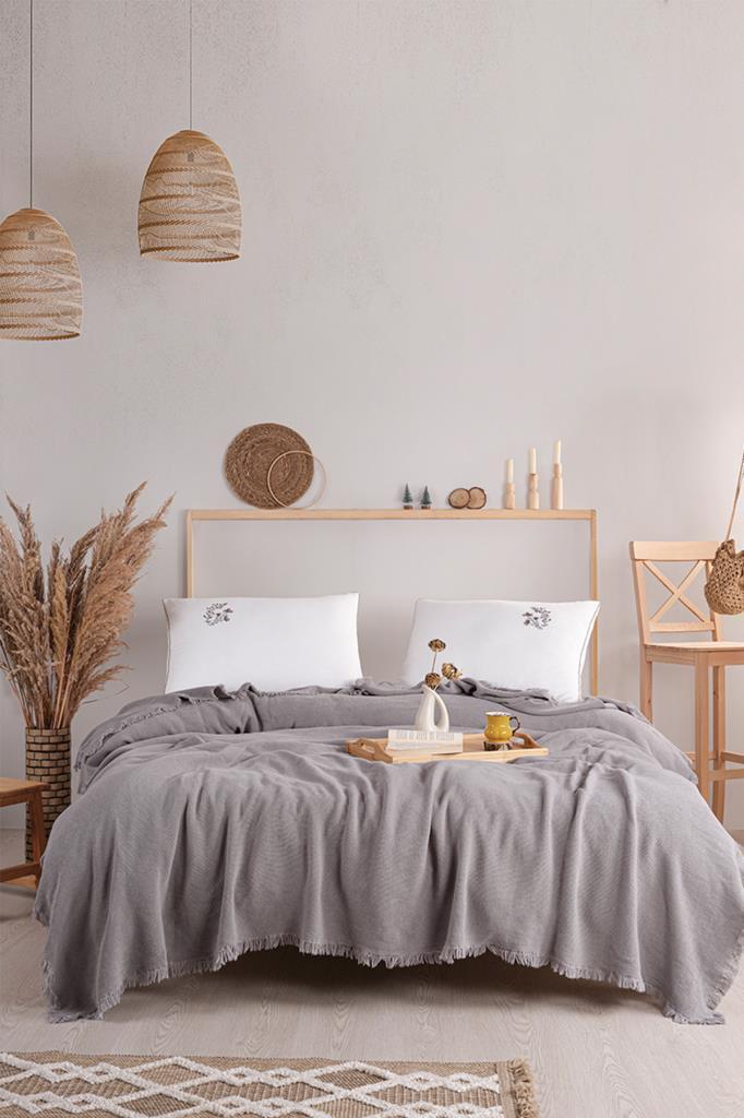 Missera 4 Parça Çift Kişilik Pike Takımı Gri - 1