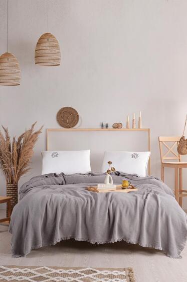 Missera 4 Parça Çift Kişilik Pike Takımı Gri - Çeyiz Diyarı