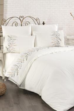 Montana Pamuk Saten Nakışlı 6 Parça Nevresim Takımı Krem - 1