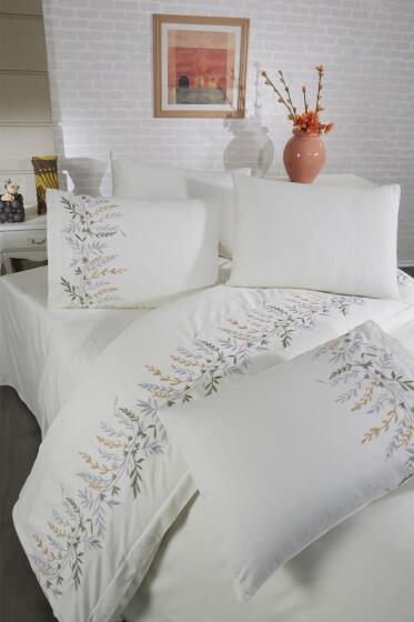 Montana Pamuk Saten Nakışlı 6 Parça Nevresim Takımı Krem - Çeyiz Diyarı (1)