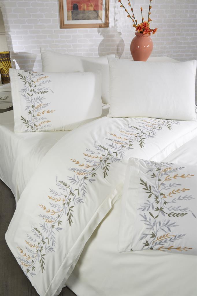 Montana Pamuk Saten Nakışlı 6 Parça Nevresim Takımı Krem - 3