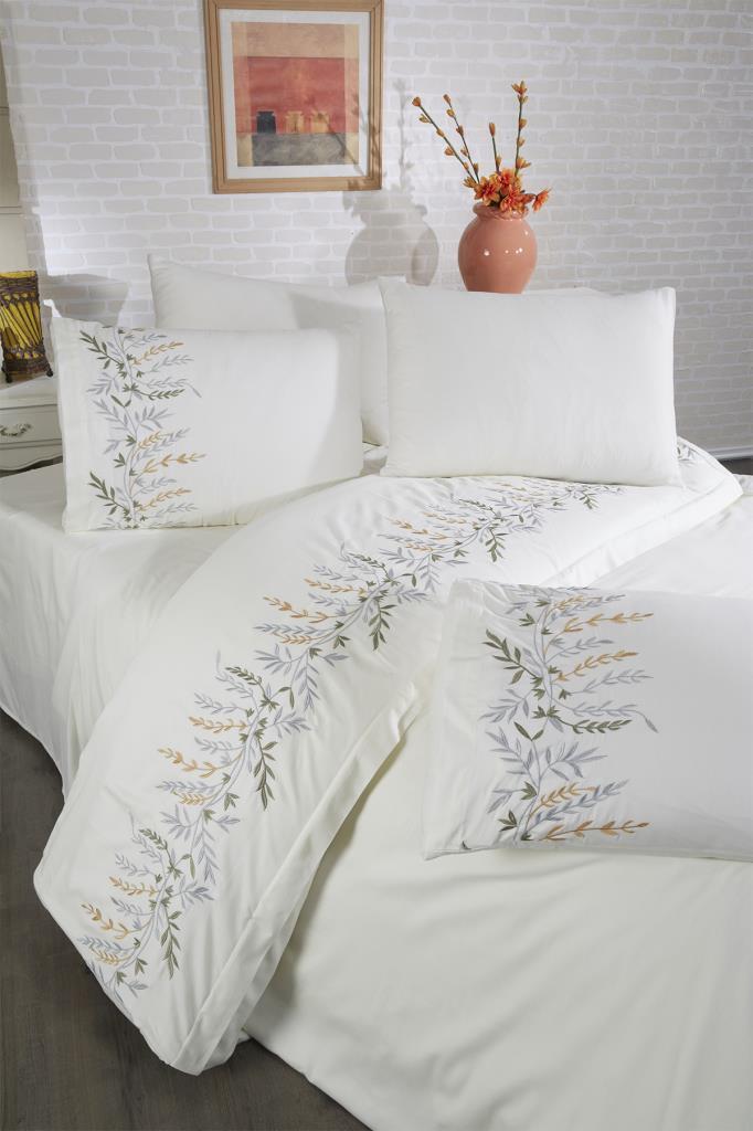 Montana Pamuk Saten Nakışlı 6 Parça Nevresim Takımı Krem - 4