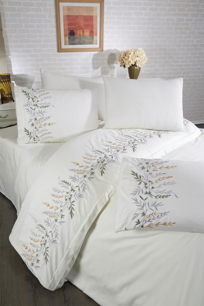 Montana Pamuk Saten Nakışlı 6 Parça Nevresim Takımı Krem - 5