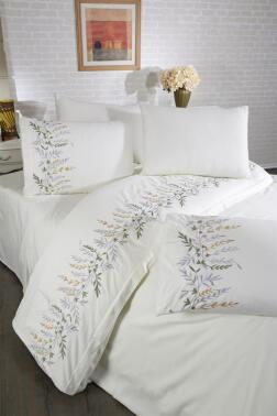 Montana Pamuk Saten Nakışlı 6 Parça Nevresim Takımı Krem - 5