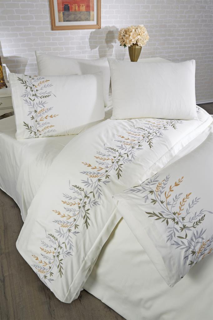 Montana Pamuk Saten Nakışlı 6 Parça Nevresim Takımı Krem - 6