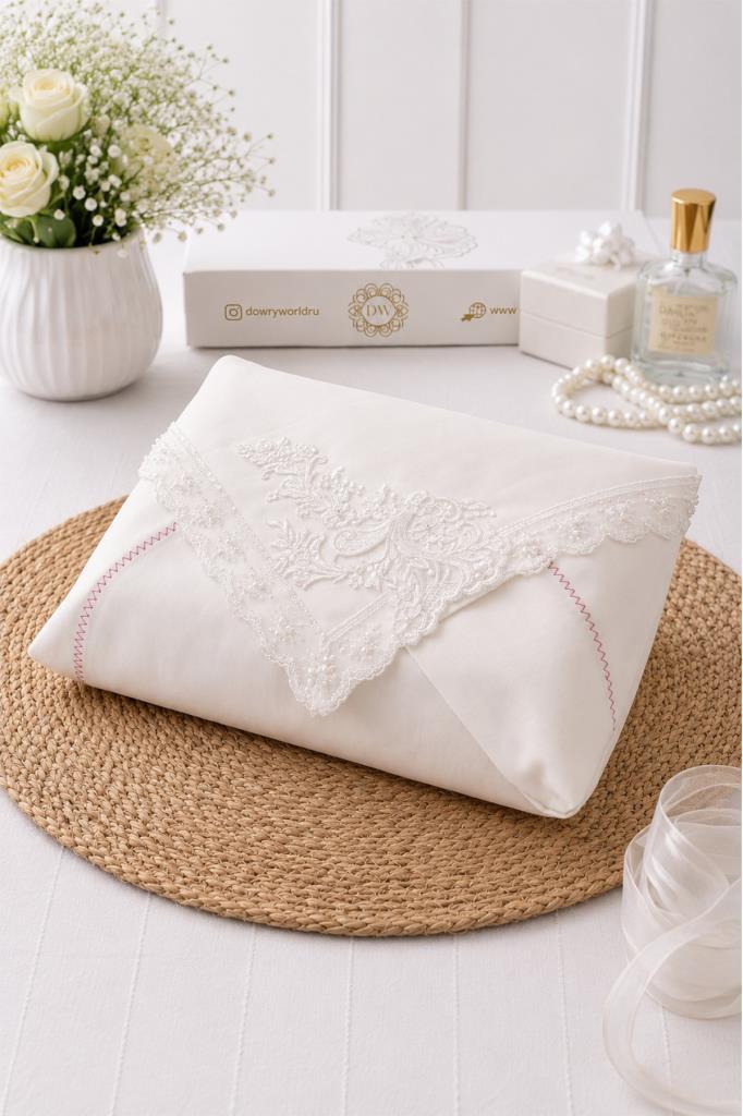 Müjgan Saten Lüks Nişan Bohçası 90x90 cm Krem - 1