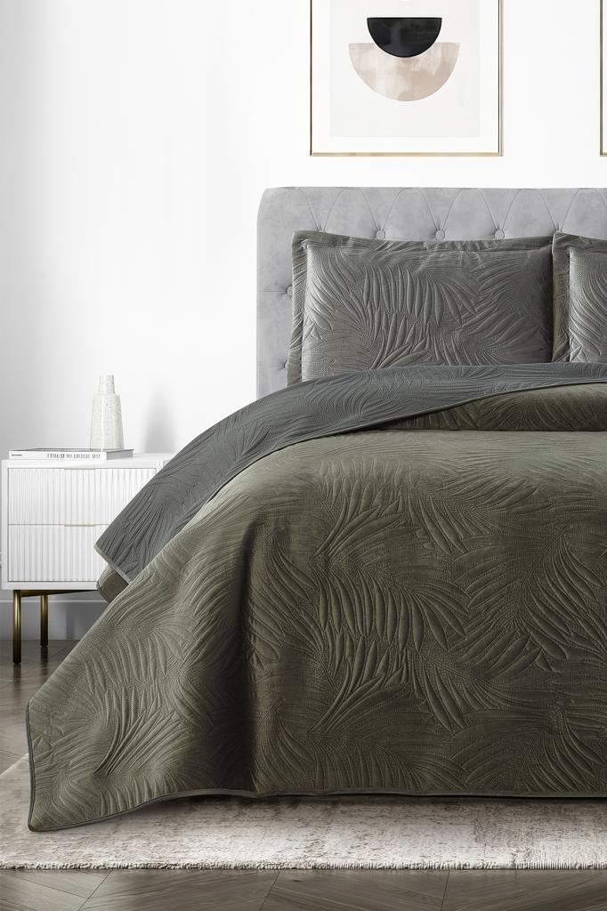 Münih Çift Kişilik Lüks Kadife 240x260 cm Yatak Örtüsü Antrasit - 1