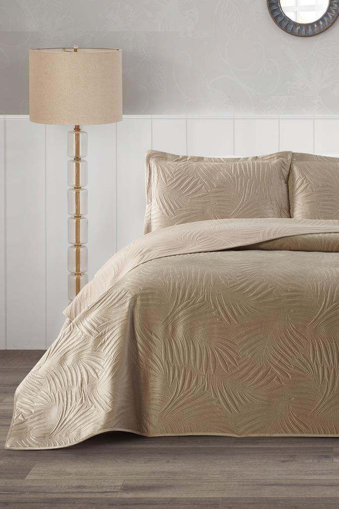 Münih Çift Kişilik Lüks Kadife 240x260 cm Yatak Örtüsü Bej - 1