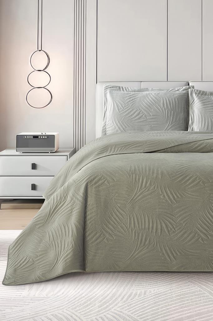 Münih Çift Kişilik Lüks Kadife 240x260 cm Yatak Örtüsü Gri - 1