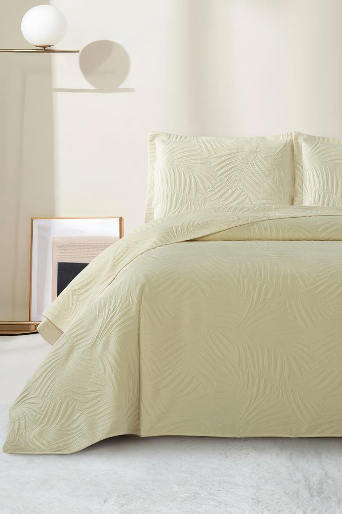 Münih Çift Kişilik Lüks Kadife 240x260 cm Yatak Örtüsü Krem - 1