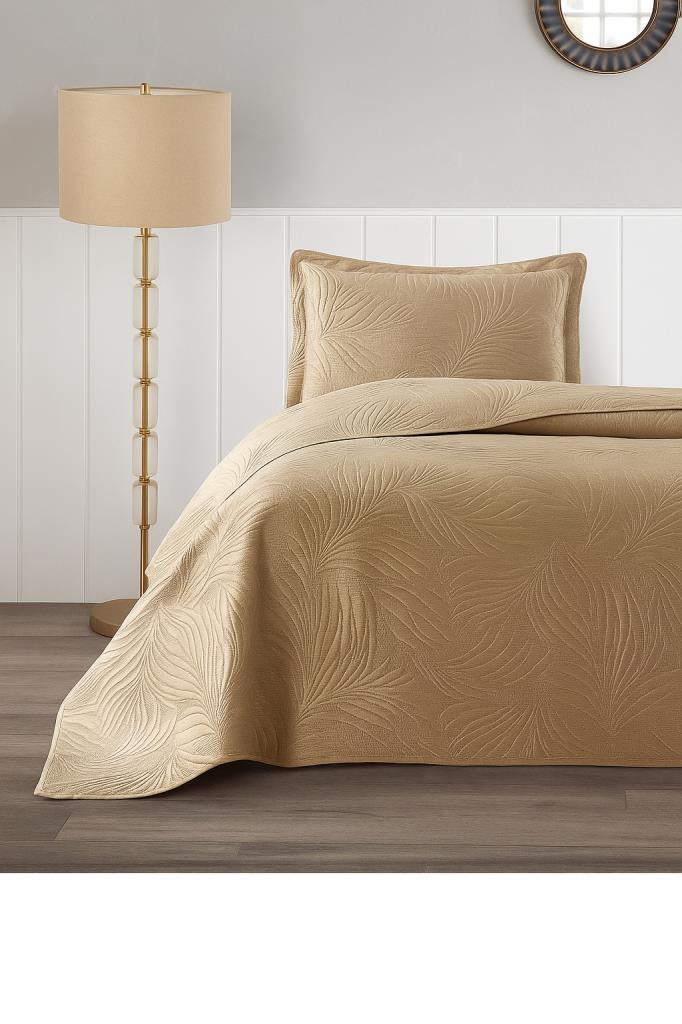 Münih Tek Kişilik Lüks Kadife 180x240 cm Yatak Örtüsü Bej - 1