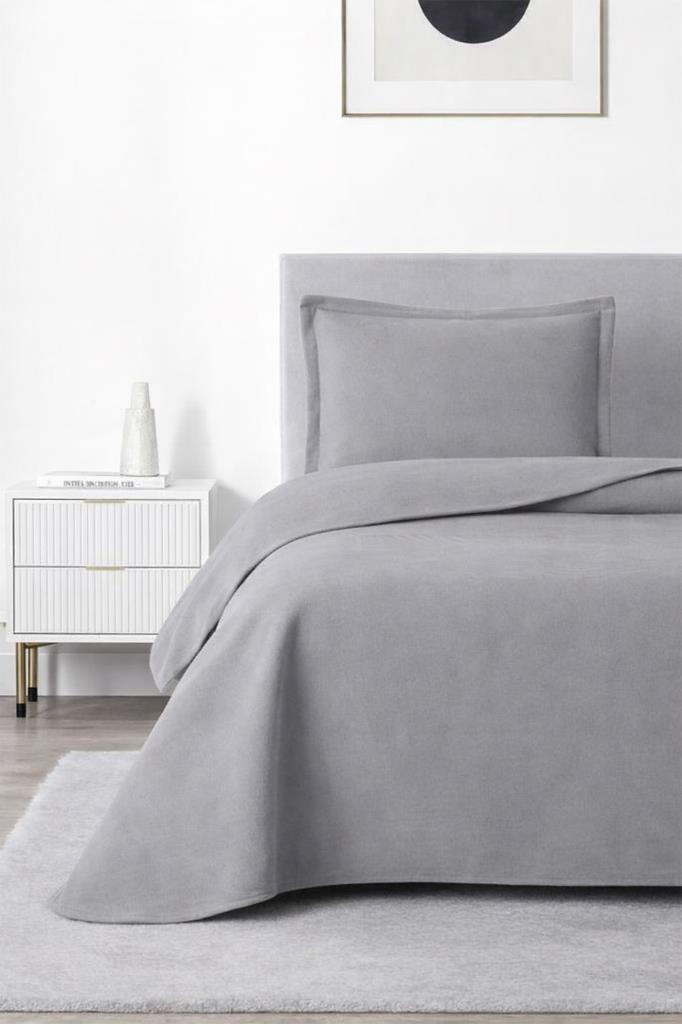 Münih Tek Kişilik Lüks Kadife 180x240 cm Yatak Örtüsü Gri - 1