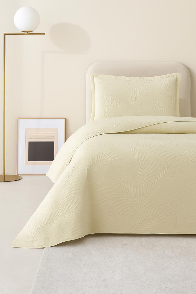 Münih Tek Kişilik Lüks Kadife 180x240 cm Yatak Örtüsü Krem - 1