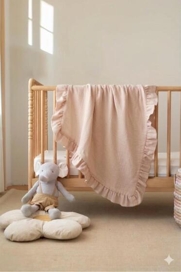 Müslin Piliseli Bebek Battaniyesi 90x100 Cm Bej - 