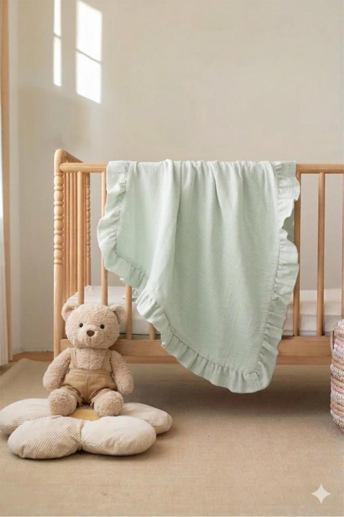 Müslin Piliseli Bebek Battaniyesi 90x100 Cm Mint - 1