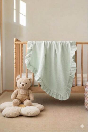 Müslin Piliseli Bebek Battaniyesi 90x100 Cm Mint - 