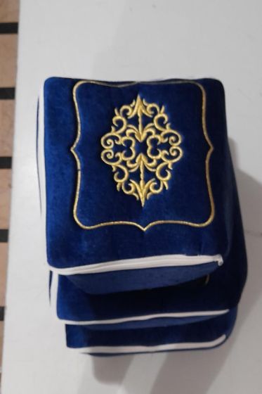 Nakışlı Kadife Fermuarlı Sünger 3lü Hurç Lacivert - Çeyiz Diyarı (1)