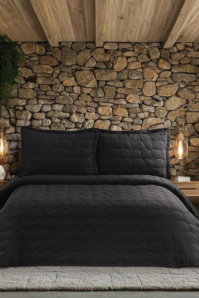 Nancy Çift Kişilik Yatak Örtüsü 230x250 cm Siyah - 1