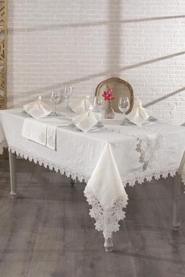Narin Masa Örtüsü 26 Parça Krem - Çeyiz Diyarı