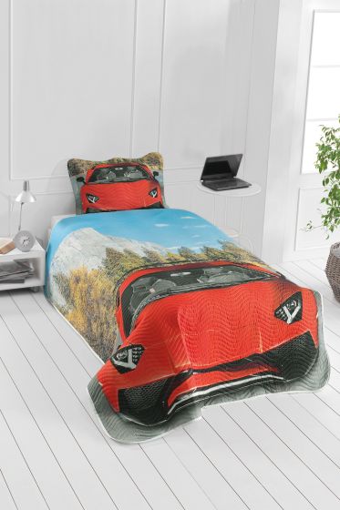 Nascar Genç ve Çocuk Baskılı Tek Kişilik Yatak Örtüsü - Çeyiz Diyarı