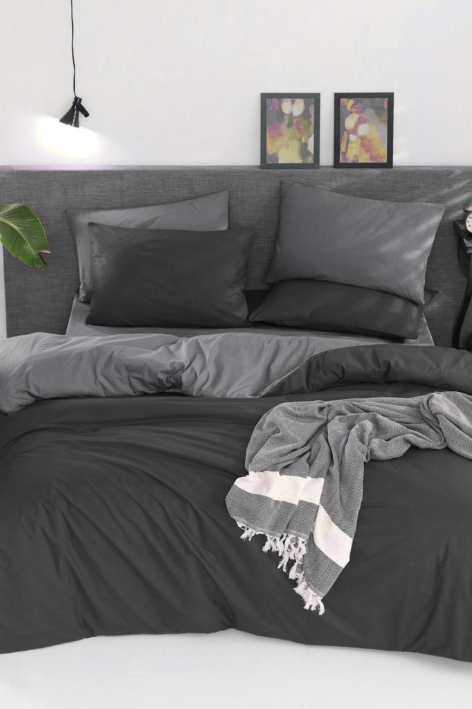 Natural Çift Taraflı Çift Kişilik Nevresim Takımı Füme Gri - 1