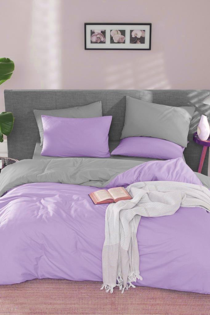 Natural Çift Taraflı Çift Kişilik Nevresim Takımı Gri Lila - 1