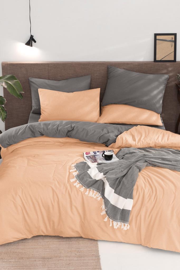 Natural Çift Taraflı Çift Kişilik Nevresim Takımı Gri Somon - 1