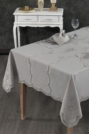 Nazlı Fransız Dantelli Yemek Takımı - 25 Parça Gri - Çeyiz Diyarı