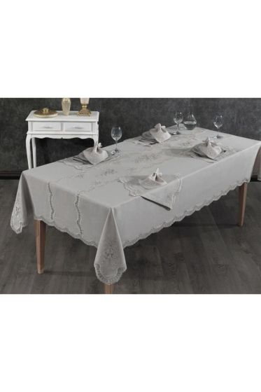 Nazlı Fransız Dantelli Yemek Takımı - 25 Parça Gri - Çeyiz Diyarı (1)